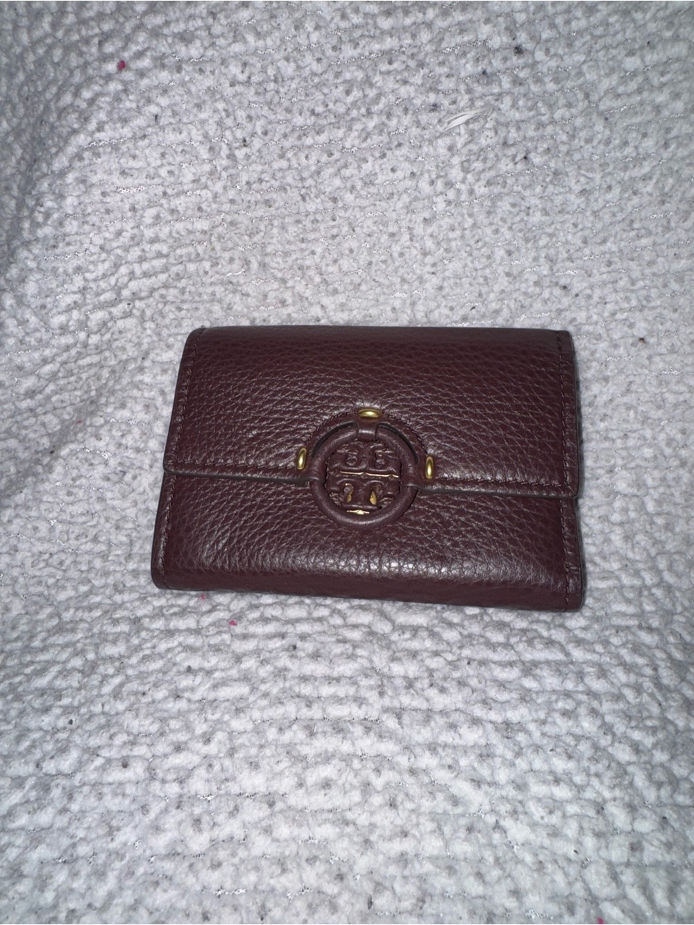Tory Burch Pebbled Leather Card Case - Chocolate Brown with Gold Hardware